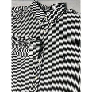 Ralph Lauren Men's Long Sleeve 2XLT Button Down Oxford Shirt Black White Striped